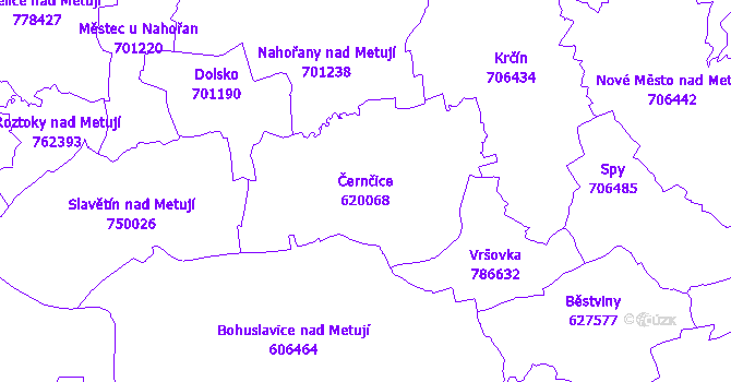 Katastrální mapa Černčice - přehledová mapa katastrálního území