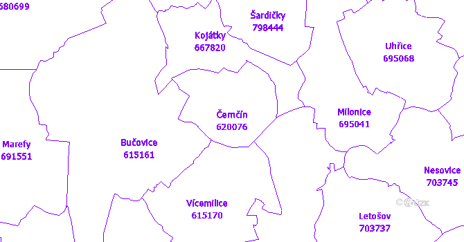 Katastrální mapa Černčín