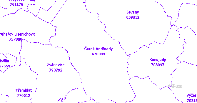 Katastrální mapa Černé Voděrady - přehledová mapa katastrálního území