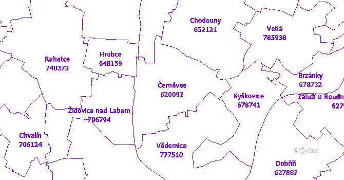 Katastrální mapa Černěves - přehledová mapa katastrálního území