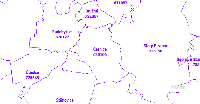 Katastrální mapa Černice - přehledová mapa katastrálního území