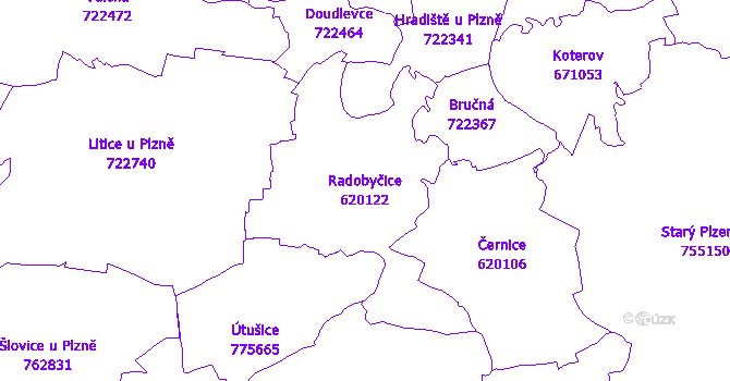 Katastrální mapa Radobyčice - přehledová mapa katastrálního území