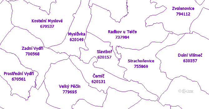 Katastrální mapa Slaviboř - přehledová mapa katastrálního území