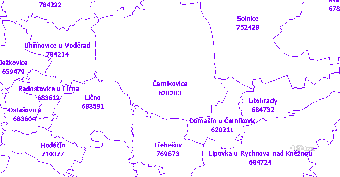 Katastrální mapa Černíkovice - přehledová mapa katastrálního území