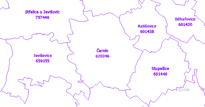 Katastrální mapa Černín - přehledová mapa katastrálního území
