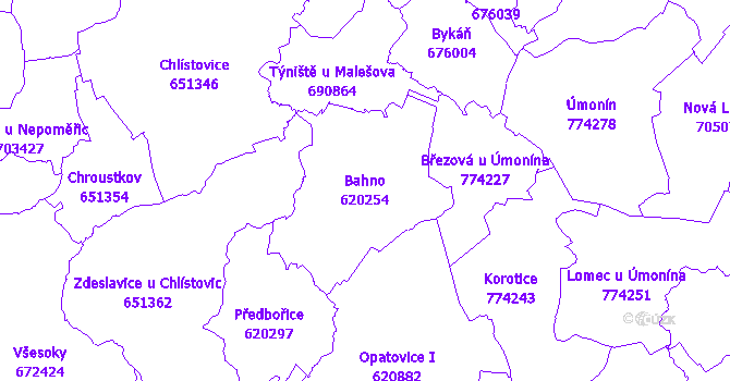 Katastrální mapa Bahno - přehledová mapa katastrálního území