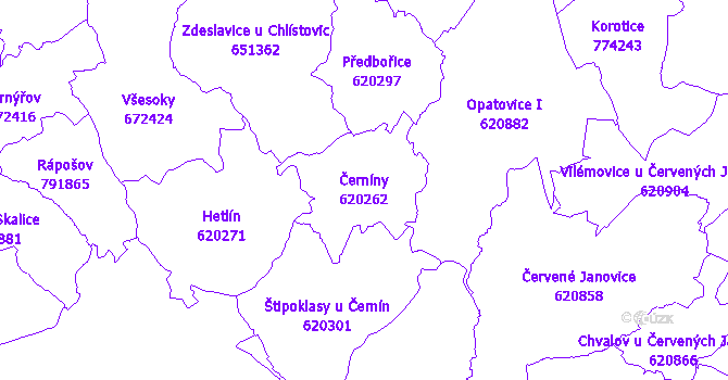 Katastrální mapa Černíny - přehledová mapa katastrálního území