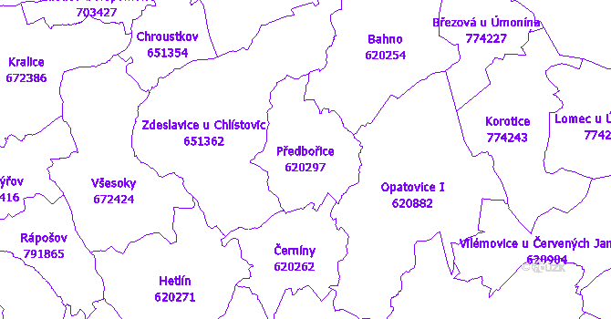 Katastrální mapa Předbořice - přehledová mapa katastrálního území