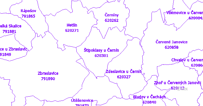 Katastrální mapa Štipoklasy u Černín - přehledová mapa katastrálního území