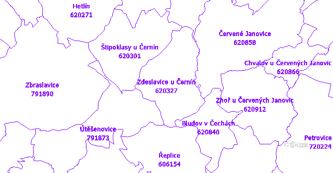 Katastrální mapa Zdeslavice u Černín - přehledová mapa katastrálního území