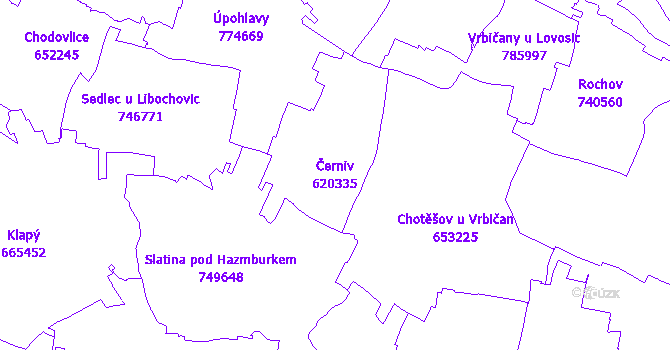 Katastrální mapa Černiv - přehledová mapa katastrálního území