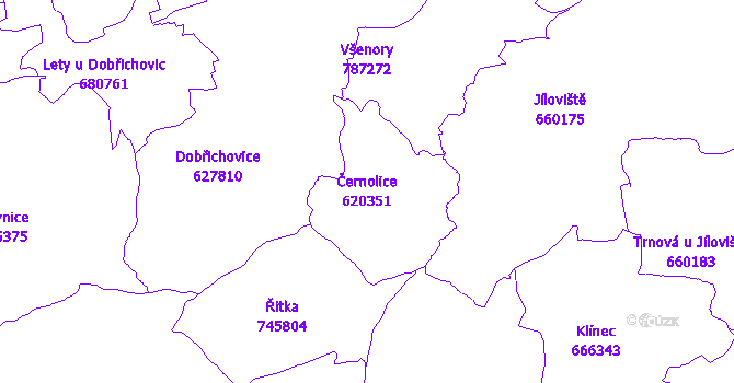 Katastrální mapa Černolice - přehledová mapa katastrálního území