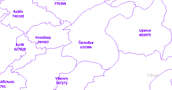 Katastrální mapa Černošice - přehledová mapa katastrálního území