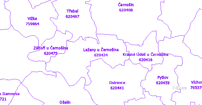 Katastrální mapa Lažany u Černošína - přehledová mapa katastrálního území