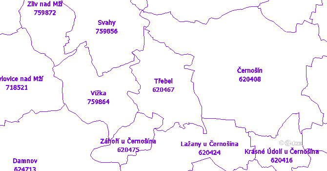 Katastrální mapa Třebel - přehledová mapa katastrálního území