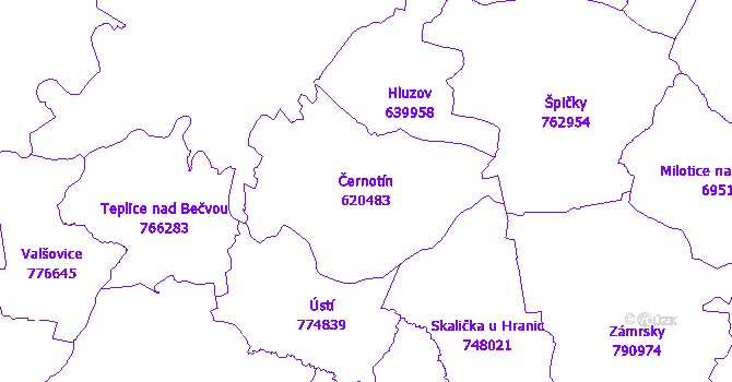 Katastrální mapa Černotín - přehledová mapa katastrálního území