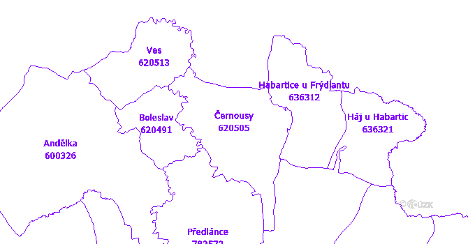 Katastrální mapa Černousy - přehledová mapa katastrálního území