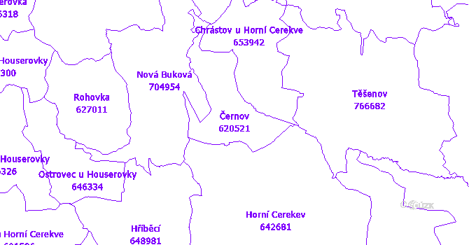 Katastrální mapa Černov - přehledová mapa katastrálního území