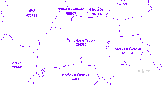 Katastrální mapa Černovice u Tábora - přehledová mapa katastrálního území