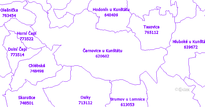 Katastrální mapa Černovice u Kunštátu - přehledová mapa katastrálního území
