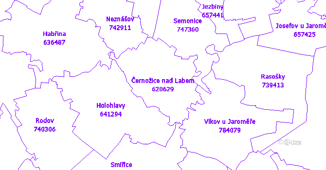 Katastrální mapa Černožice nad Labem - přehledová mapa katastrálního území