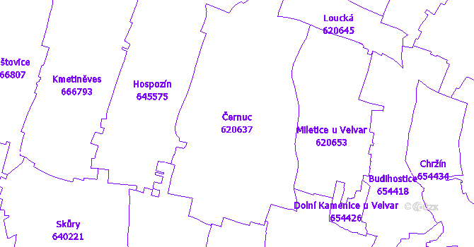 Katastrální mapa Černuc - přehledová mapa katastrálního území