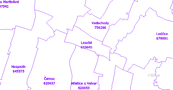 Katastrální mapa Loucká - přehledová mapa katastrálního území