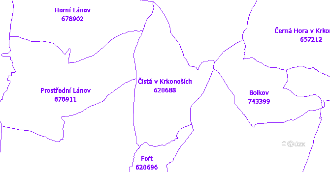 Katastrální mapa Čistá v Krkonoších - přehledová mapa katastrálního území