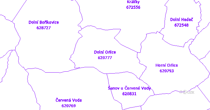 Katastrální mapa Dolní Orlice - přehledová mapa katastrálního území