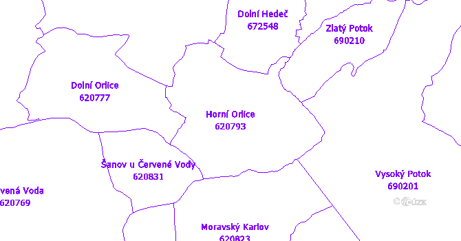 Katastrální mapa Horní Orlice - přehledová mapa katastrálního území