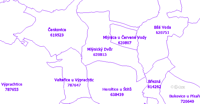 Katastrální mapa Mlýnický Dvůr - přehledová mapa katastrálního území