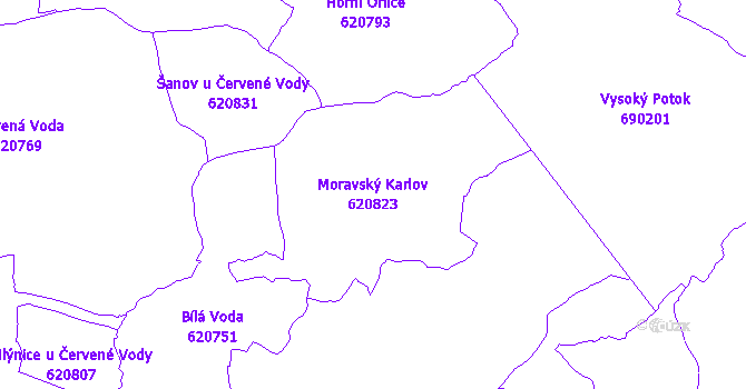 Katastrální mapa Moravský Karlov - přehledová mapa katastrálního území