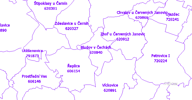 Katastrální mapa Bludov v Čechách - přehledová mapa katastrálního území