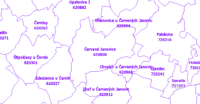 Katastrální mapa Červené Janovice - přehledová mapa katastrálního území