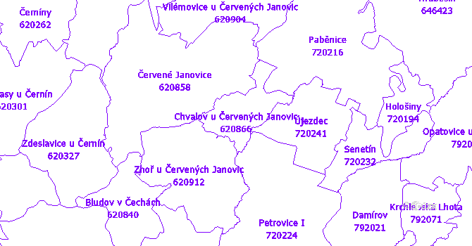 Katastrální mapa Chvalov u Červených Janovic - přehledová mapa katastrálního území
