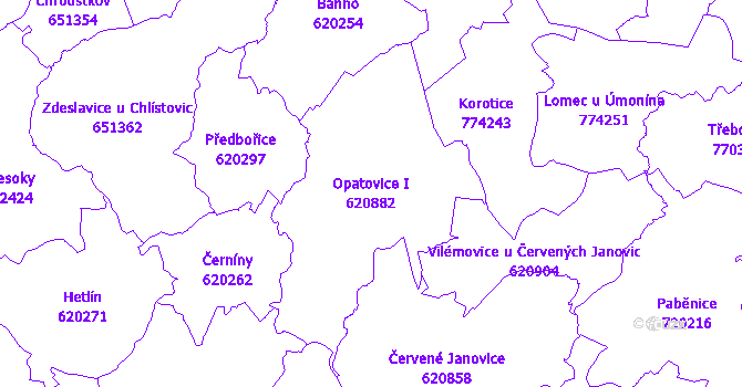 Katastrální mapa Opatovice I - přehledová mapa katastrálního území