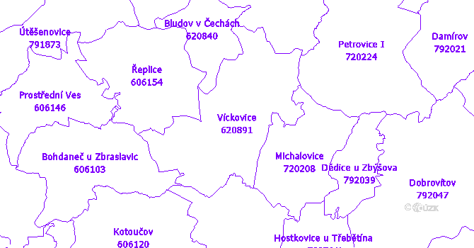 Katastrální mapa Víckovice - přehledová mapa katastrálního území