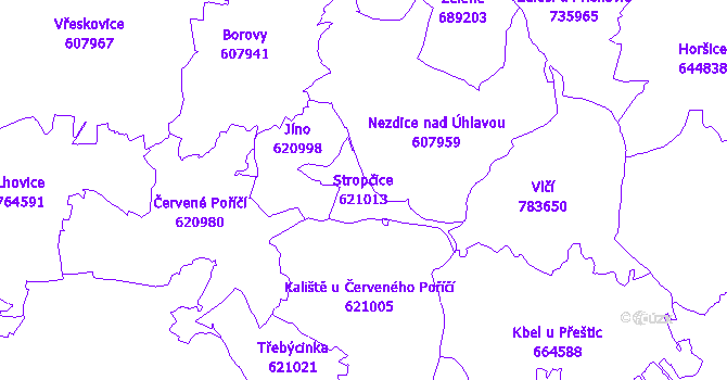 Katastrální mapa Stropčice - přehledová mapa katastrálního území
