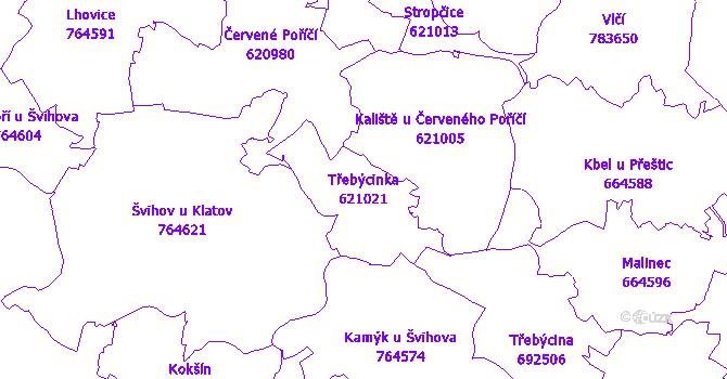 Katastrální mapa Třebýcinka - přehledová mapa katastrálního území