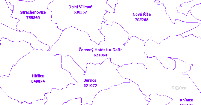 Katastrální mapa Červený Hrádek u Dačic - přehledová mapa katastrálního území