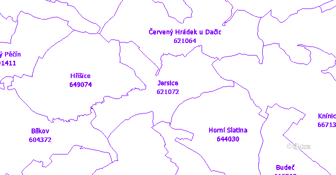 Katastrální mapa Jersice - přehledová mapa katastrálního území