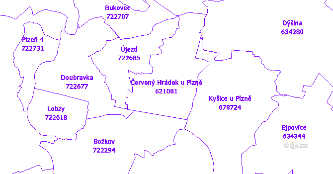 Katastrální mapa Červený Hrádek u Plzně