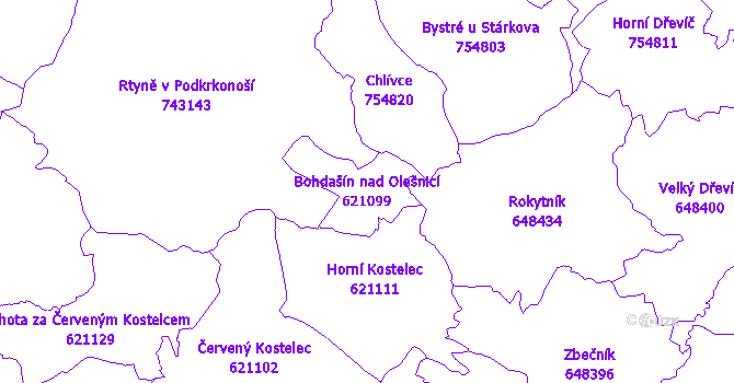 Katastrální mapa Bohdašín nad Olešnicí