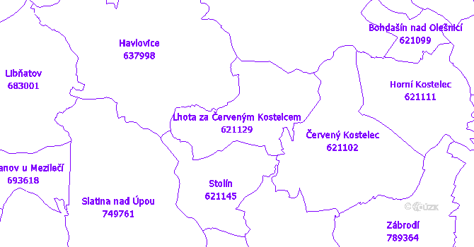 Katastrální mapa Lhota za Červeným Kostelcem - přehledová mapa katastrálního území