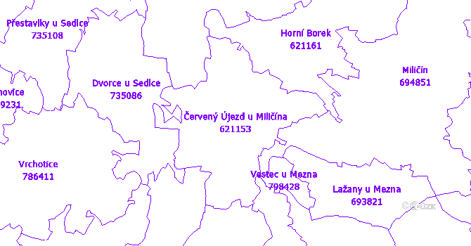 Katastrální mapa Červený Újezd u Miličína - přehledová mapa katastrálního území