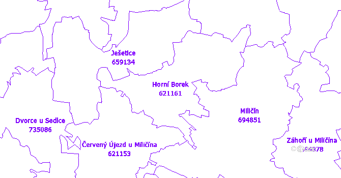 Katastrální mapa Horní Borek - přehledová mapa katastrálního území