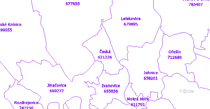 Katastrální mapa Česká - přehledová mapa katastrálního území