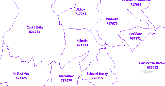 Katastrální mapa Cibotín - přehledová mapa katastrálního území