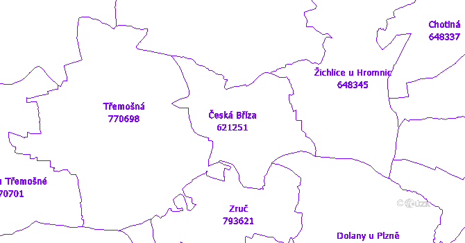Katastrální mapa Česká Bříza - přehledová mapa katastrálního území