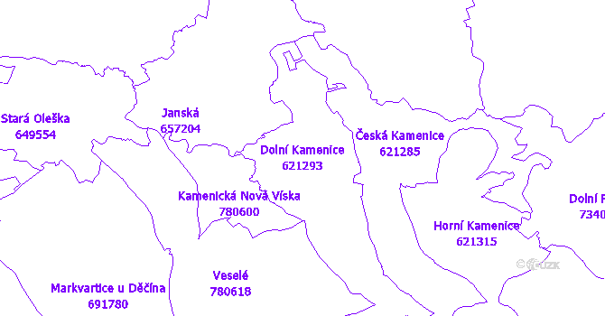 Katastrální mapa Dolní Kamenice - přehledová mapa katastrálního území